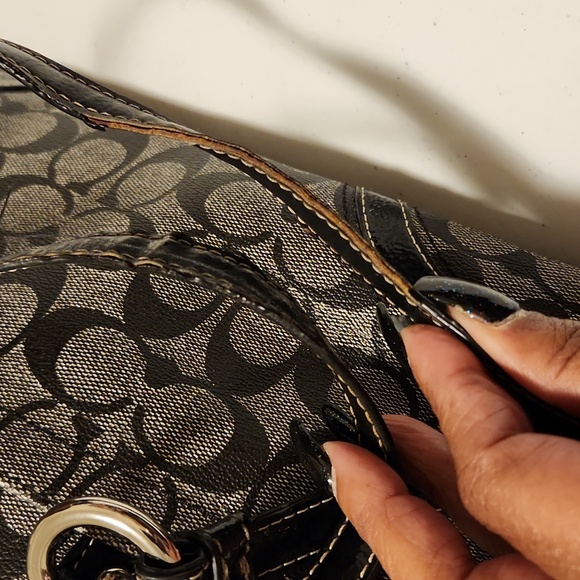 Coach Signature Black and Grey Leather Satchel Bag EUC - Picture 6 of 6